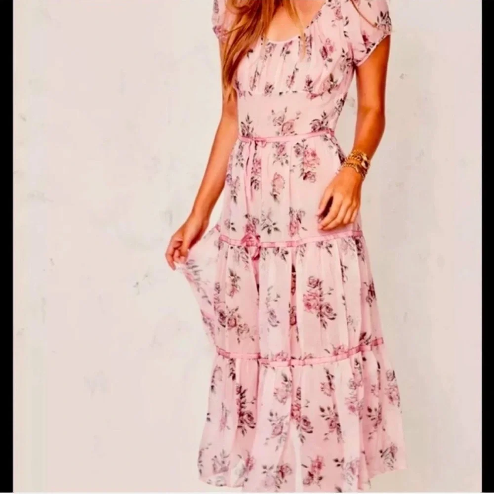 LoveShackFancy Silk Pink Floral Roses & Bows Dress - Picture 2 of 10